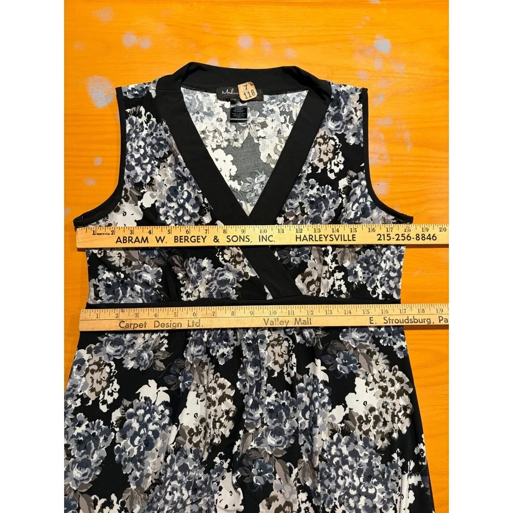 Madmazelle‎ Y2K Black White Floral Sleeveless Stretch Maxi Dress XL Garden Long
